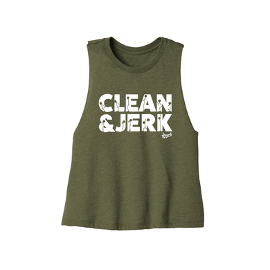 CLEAN & JERK - Olive Women's Crop Singlet - Knurly Designs