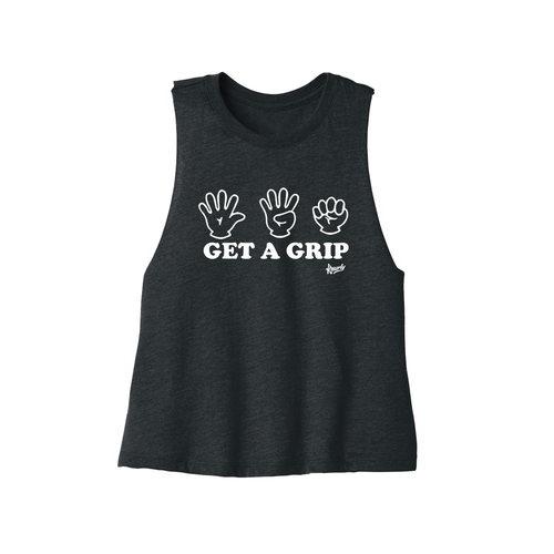Get A Grip - Charcoal Women's Crop Singlet - Knurly Designs